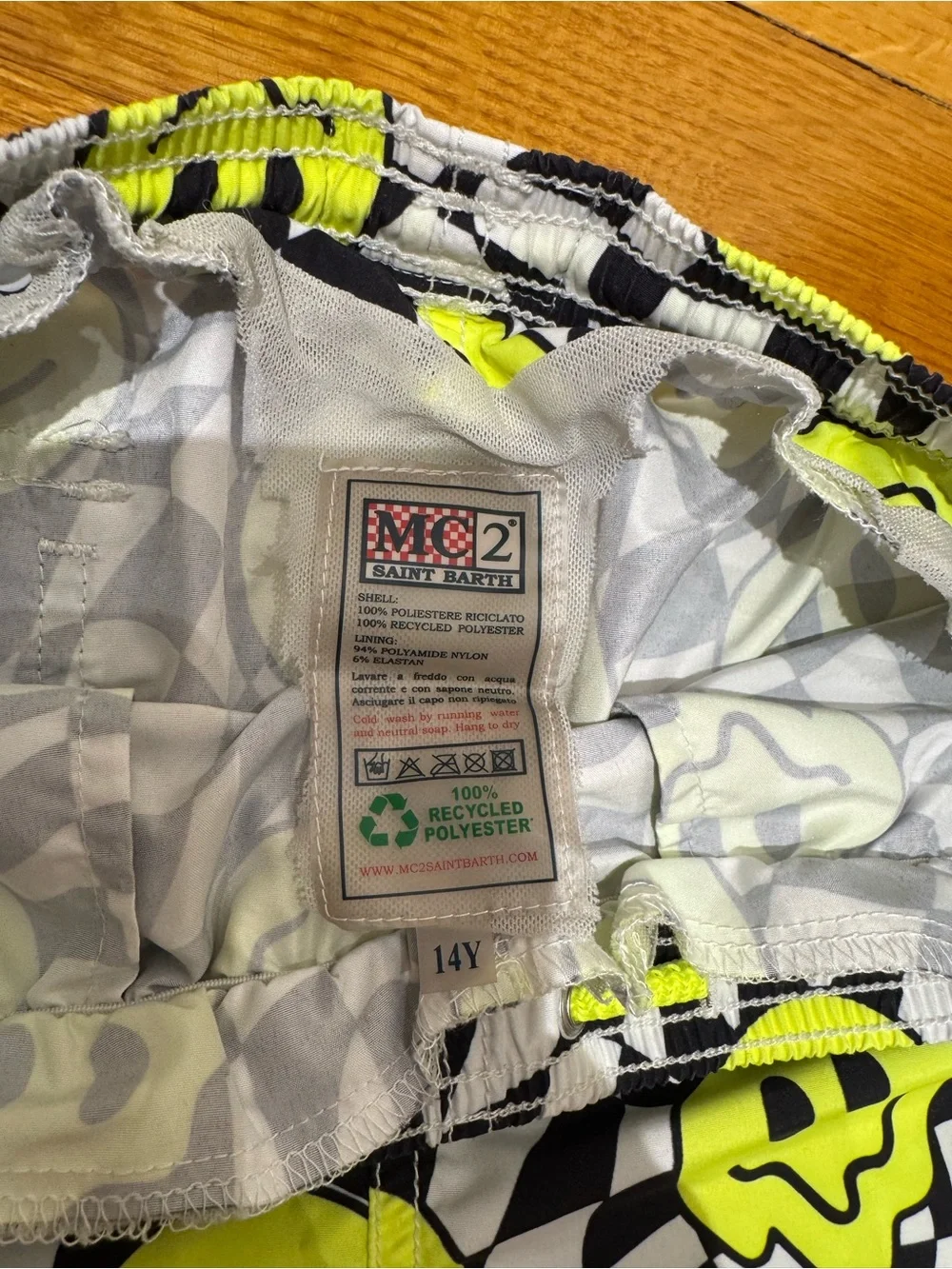 Kids Neon Yellow Smiley Print Swim/Beach Shorts size 14 St Barths